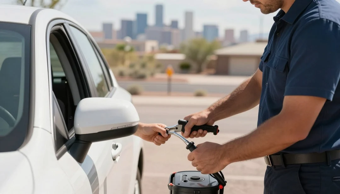 Emergency locksmith responding to keys locked in running vehicle in Phoenix parking lot