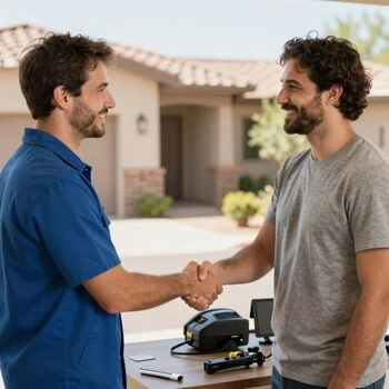 Happy customer receiving keys after professional locksmith service in Phoenix